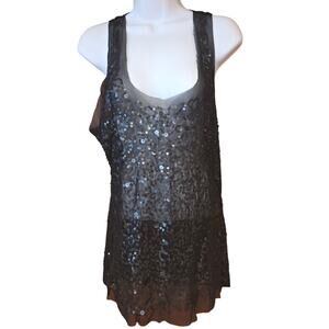 EUC Max Studio,‎ black sheer, mesh sequin, racerback tank tunic top sz L